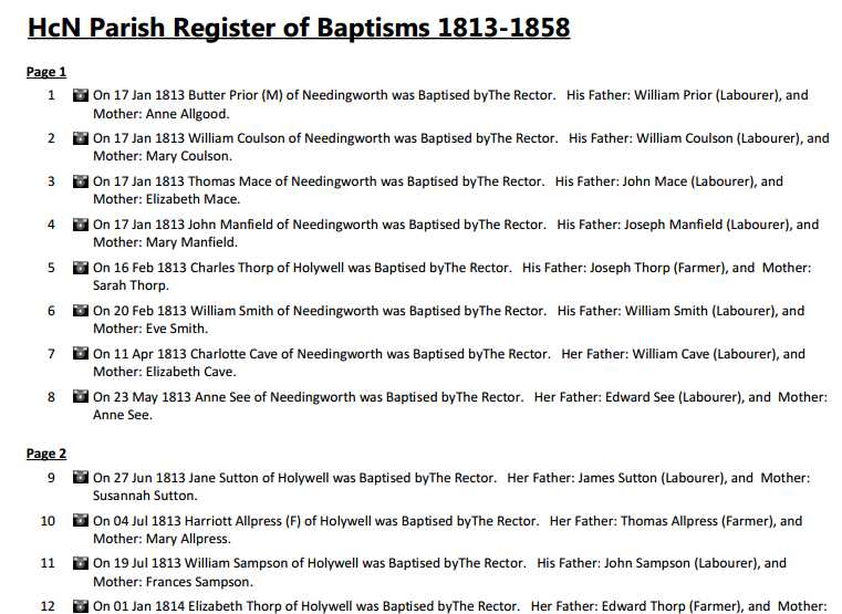 Baptisms Register 1813-1858