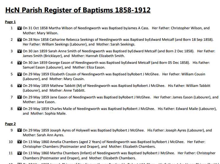 Baptisms Register 1858-1912
